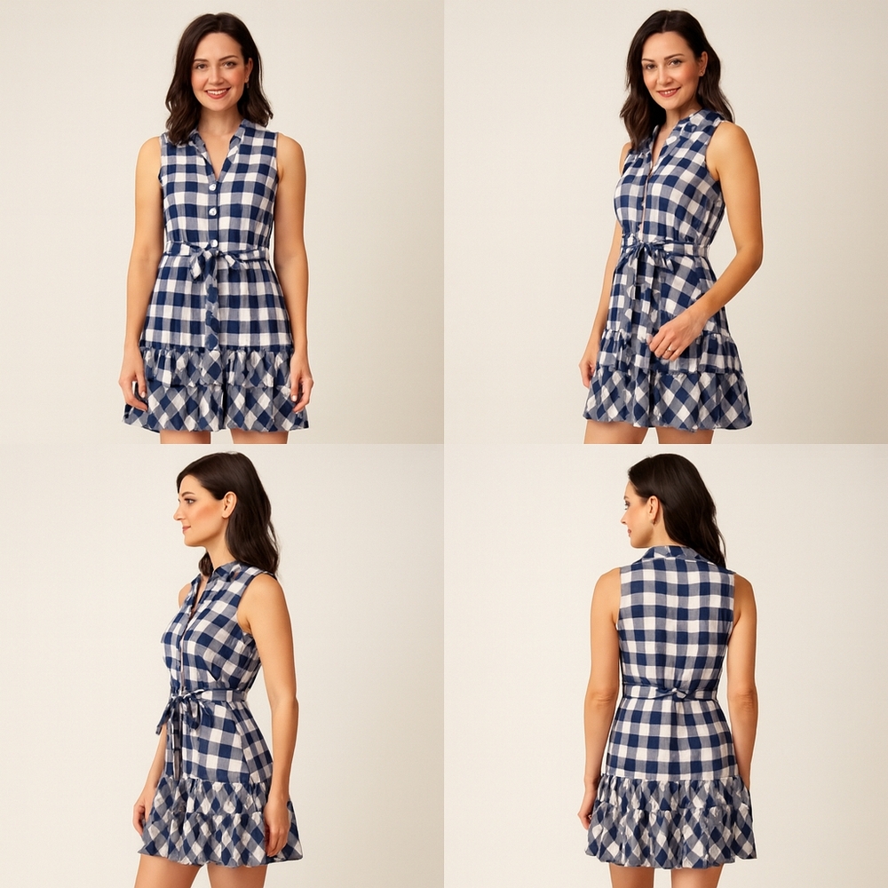 Tommy Hilfiger Gingham Dress Size 4 Blue White Sleeveless Button Front Belted